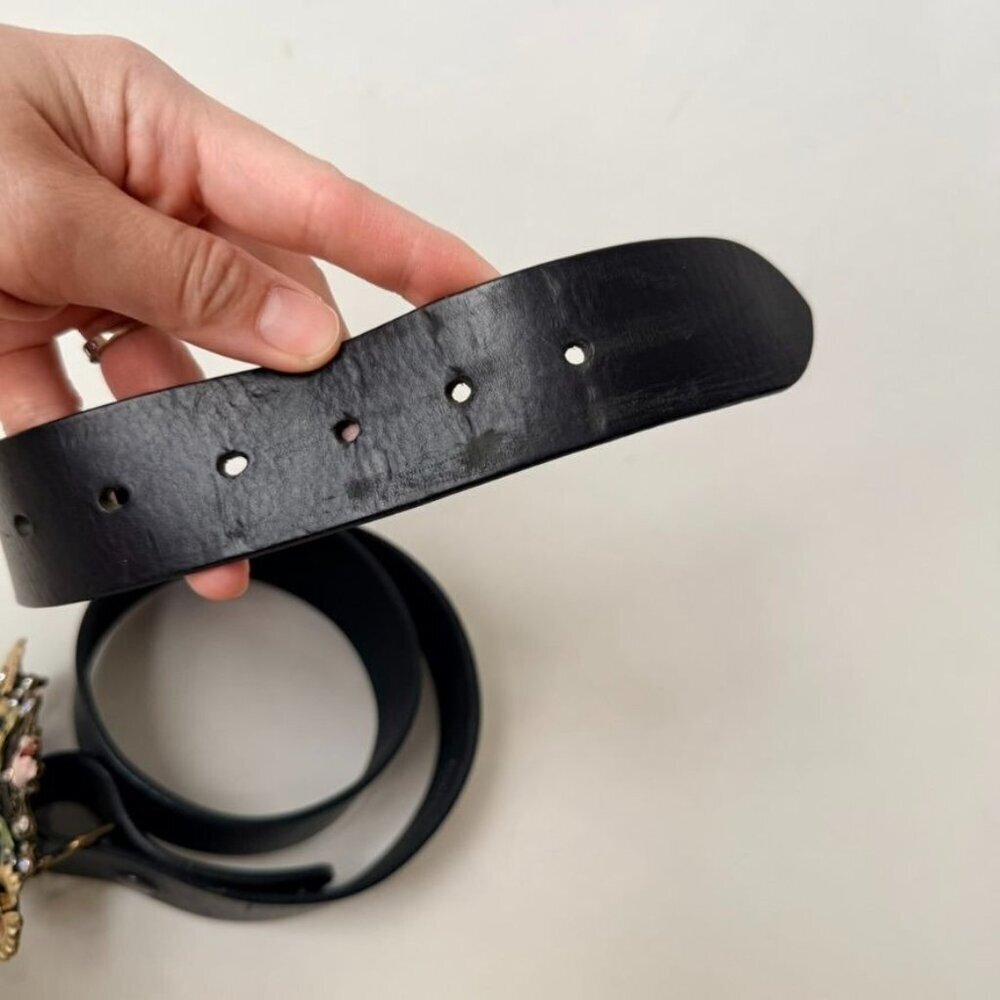 Vintage Style Floral Butterfly Rhinestone Leather Belt - Black/Gold - Picture 6 of 7